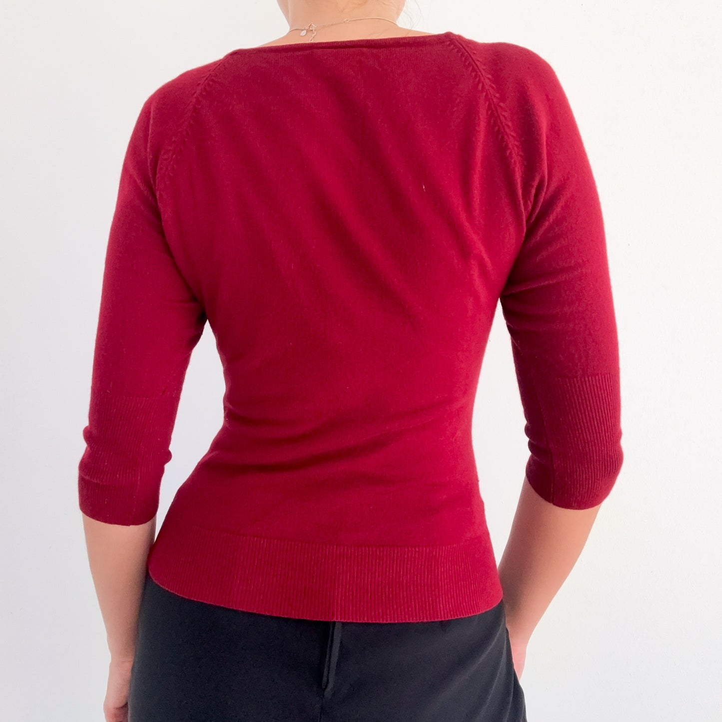 Y2K Crimson Silk Knit Layered Look Top / SZ S