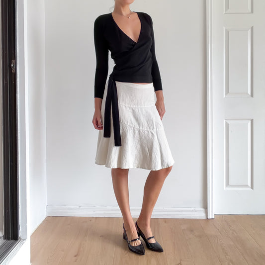 Y2K Light Grey Linen Midi Skirt / SZ XS-S