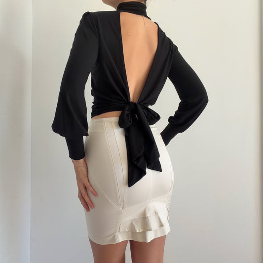 Y2K Ivory Ruffle Pleat Pencil Skirt / SZ 2/4