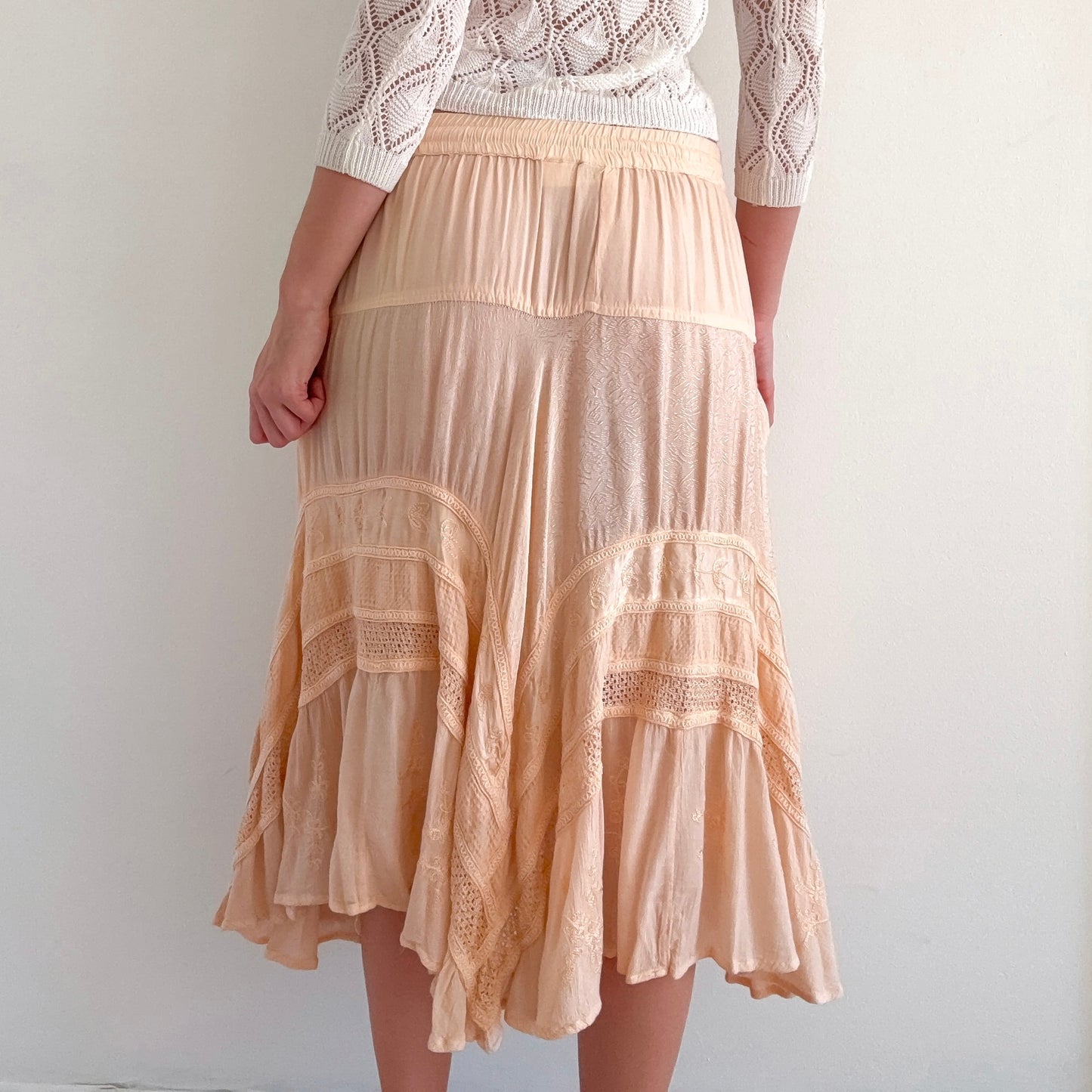 Y2K Peach Rayon Flowy Midi Skirt / SZ M-L