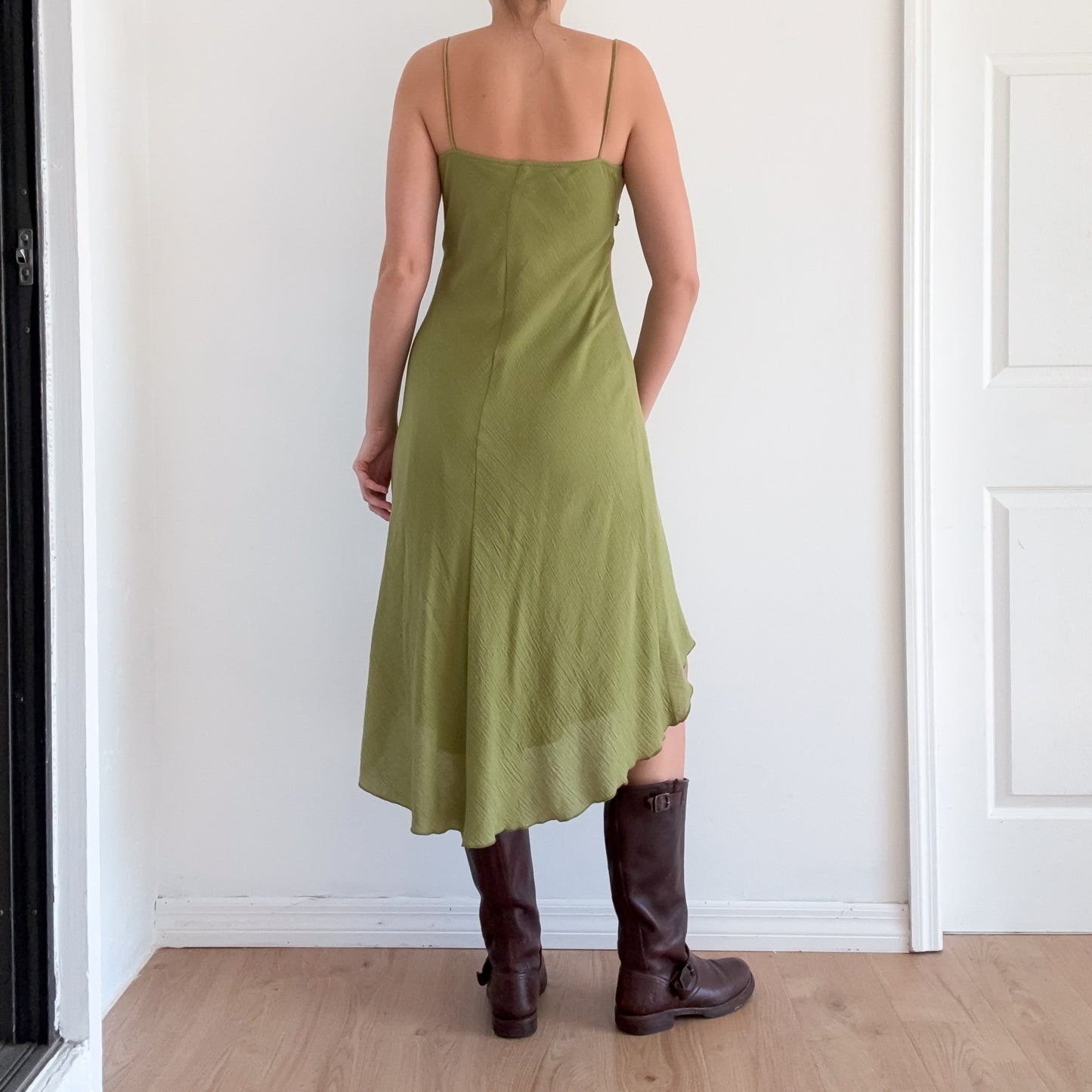 Y2K Moss Green Cotton Midi Dress / SZ M