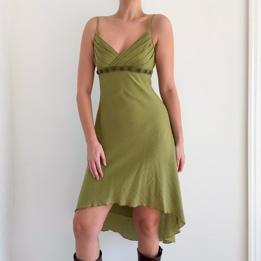 Y2K Moss Green Cotton Midi Dress / SZ M
