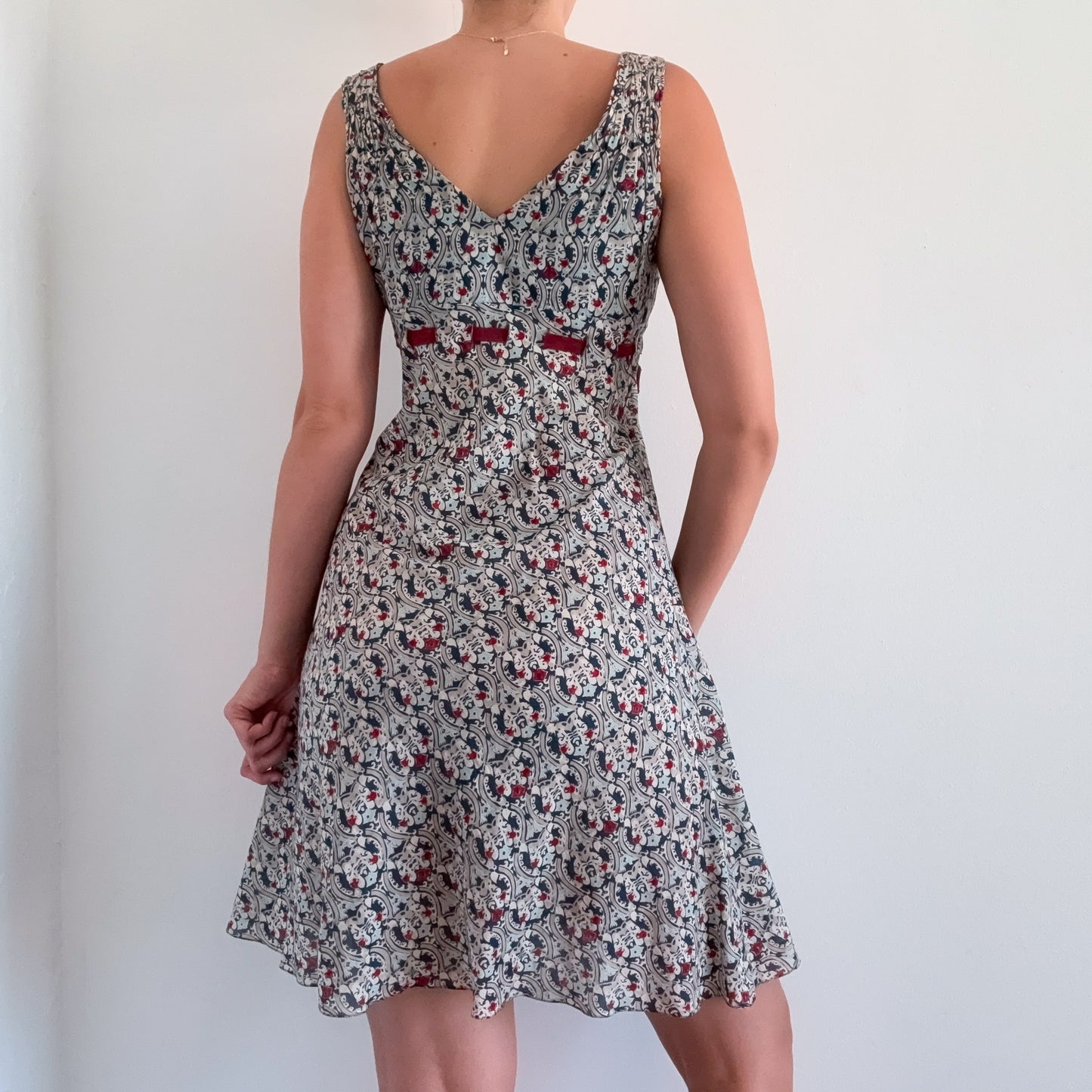 Y2K Aegean & Maroon Cotton Midi Dress / SZ 4/6