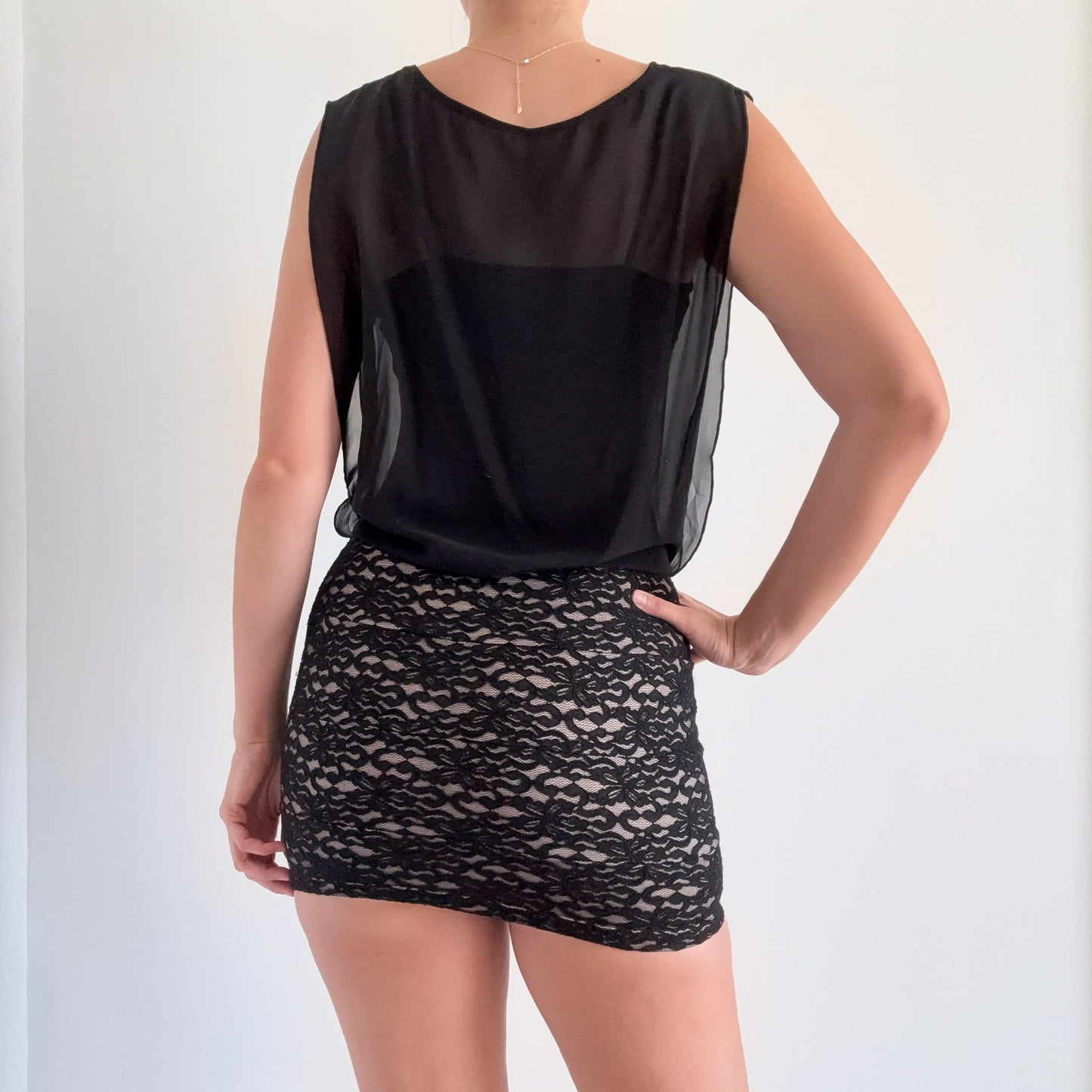 Y2K Black Lace Chiffon Club Mini Dress / SZ S