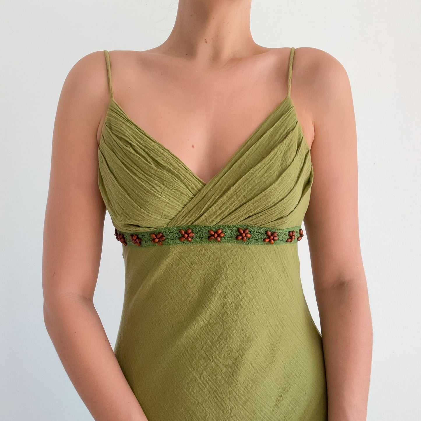 Y2K Moss Green Cotton Midi Dress / SZ M