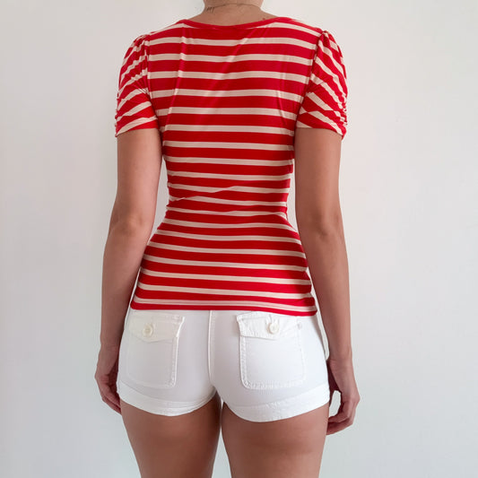 Y2K Red & Cream Striped Top / SZ S