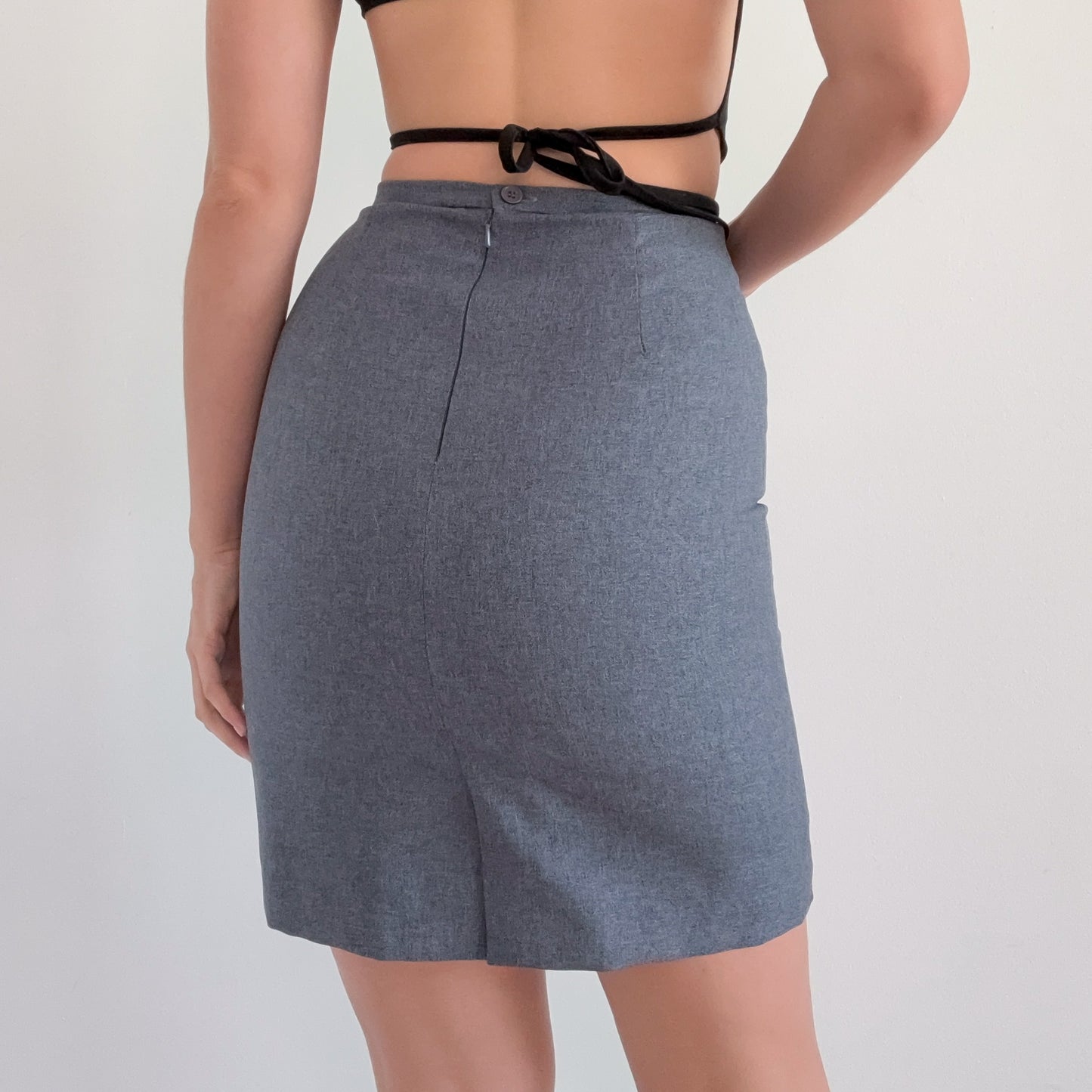90's Grey & Brown Trim Pencil Skirt / SZ 2