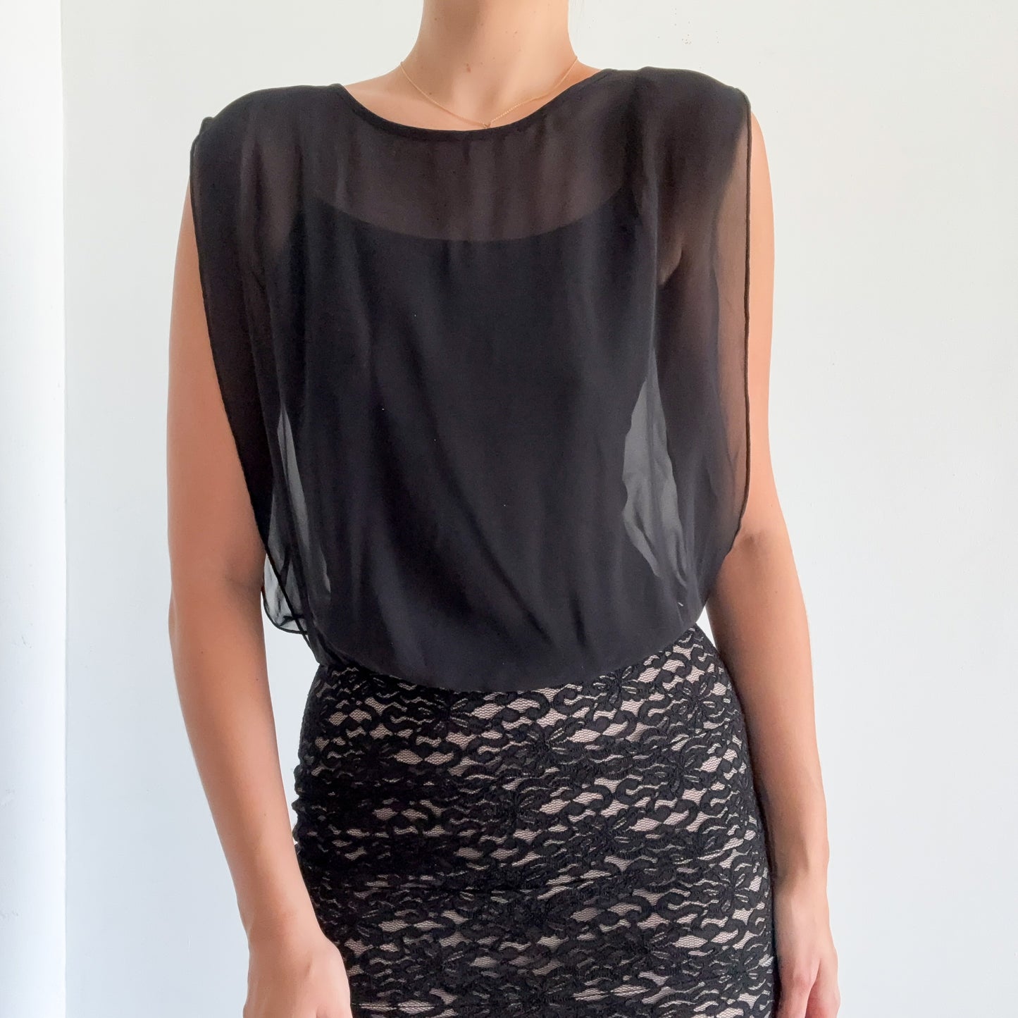 Y2K Black Lace Chiffon Club Mini Dress / SZ S