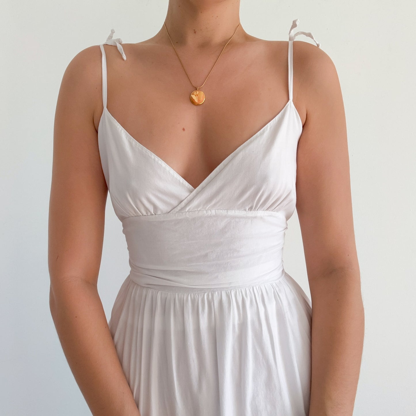 Y2K White Cotton Eyelet Midi Dress / SZ M