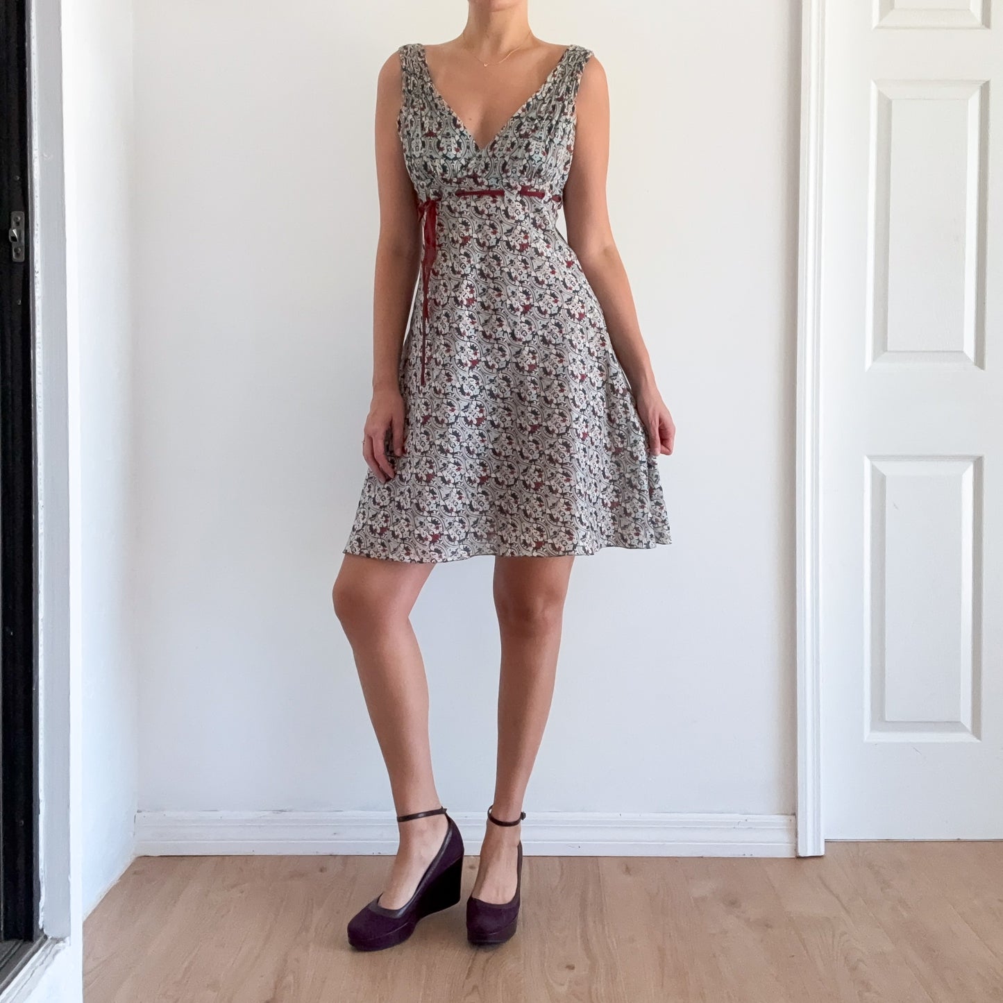 Y2K Aegean & Maroon Cotton Midi Dress / SZ 4/6
