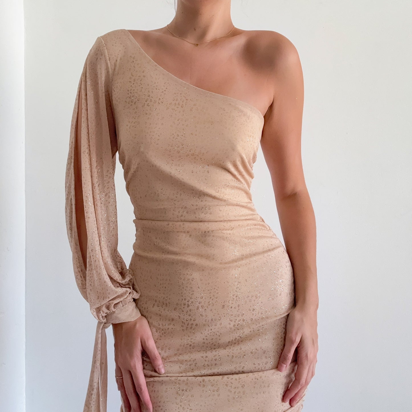 Y2K Gold Sparkle One Shoulder Dress / SZ M