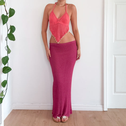 Y2K Magenta Crochet Maxi Skirt / SZ M/L
