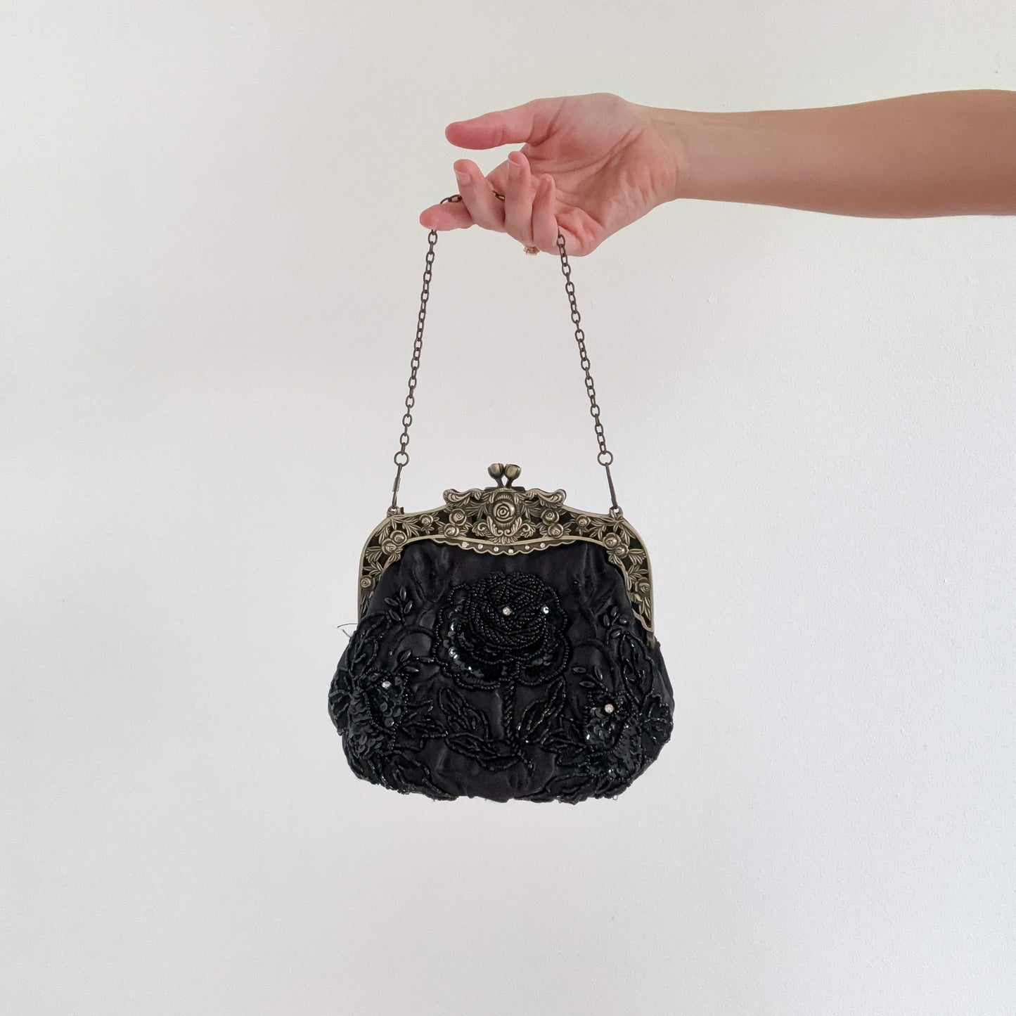 Y2K Black Victorian Beaded Mini Purse
