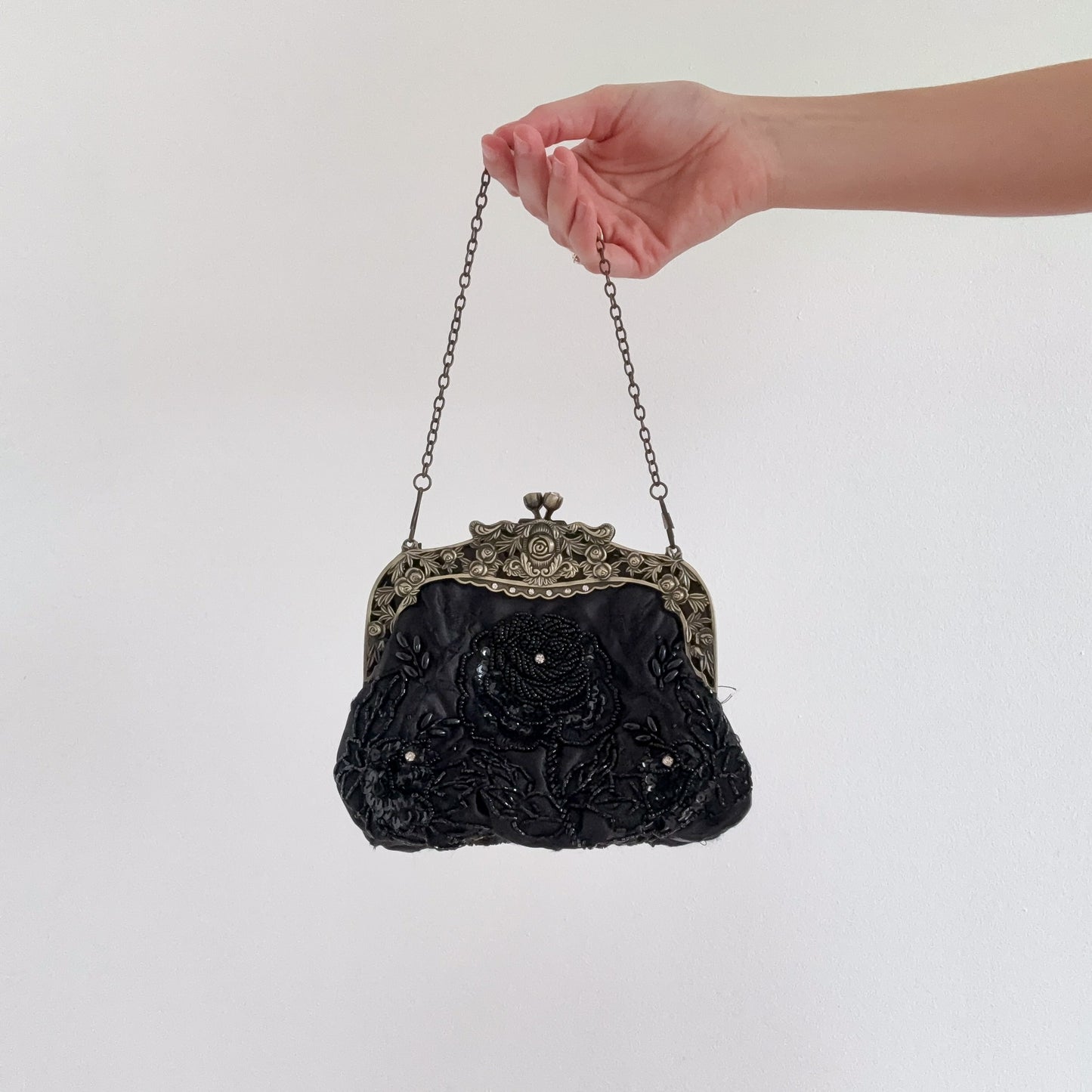 Y2K Black Victorian Beaded Mini Purse