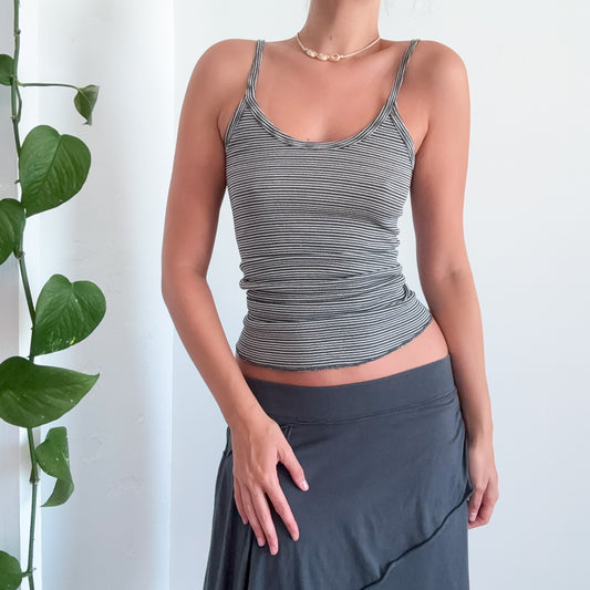 Y2K Grey Striped Long Tank / SZ S/M