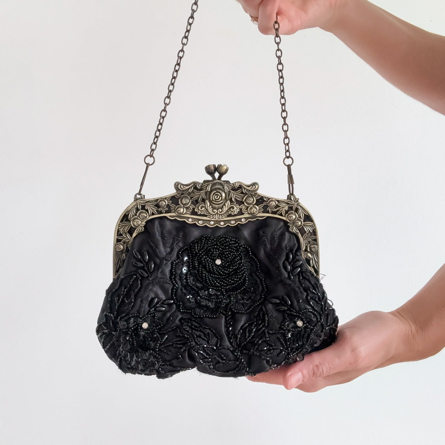 Y2K Black Victorian Beaded Mini Purse