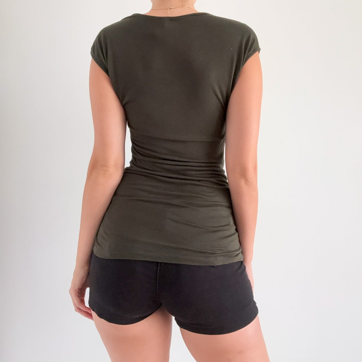 Y2K Army Green Sequin Short Sleeve / SZ S-M