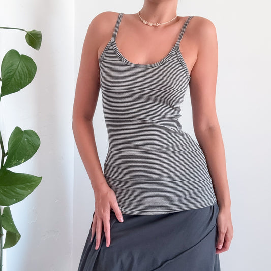 Y2K Grey Striped Long Tank / SZ S/M