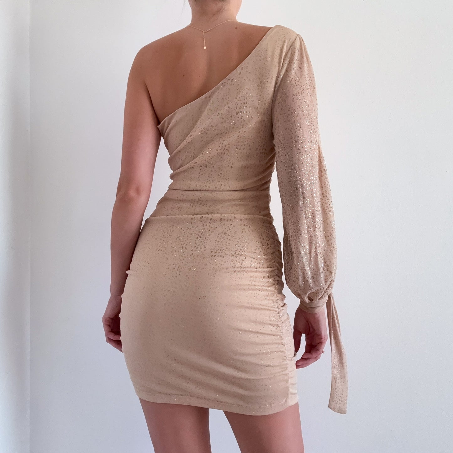 Y2K Gold Sparkle One Shoulder Dress / SZ M