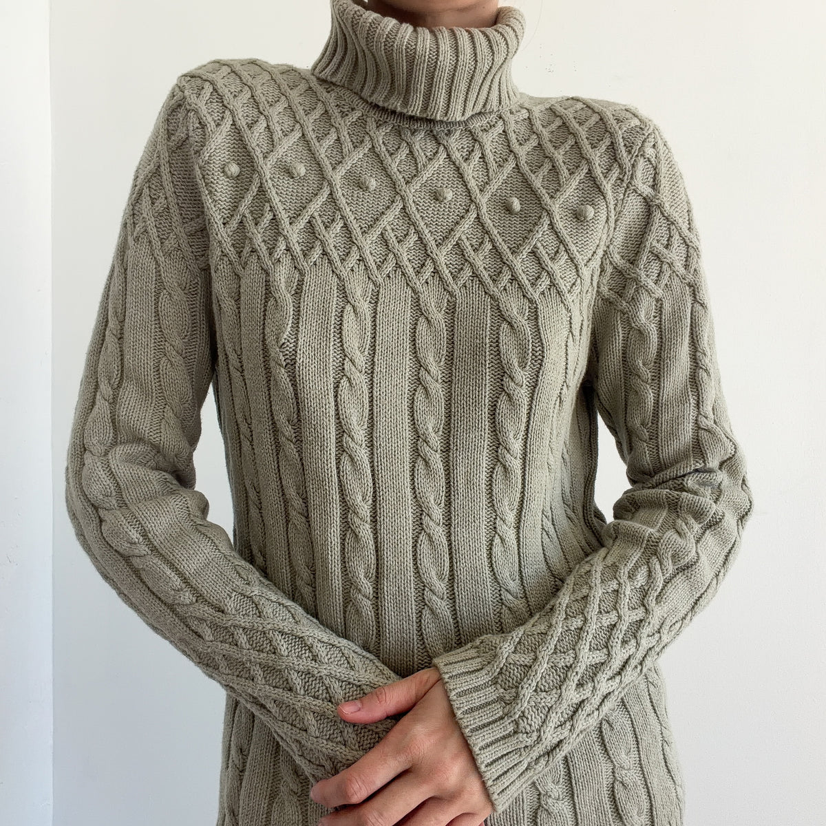 90's Sage Green Knit Turtleneck Sweater / SZ M