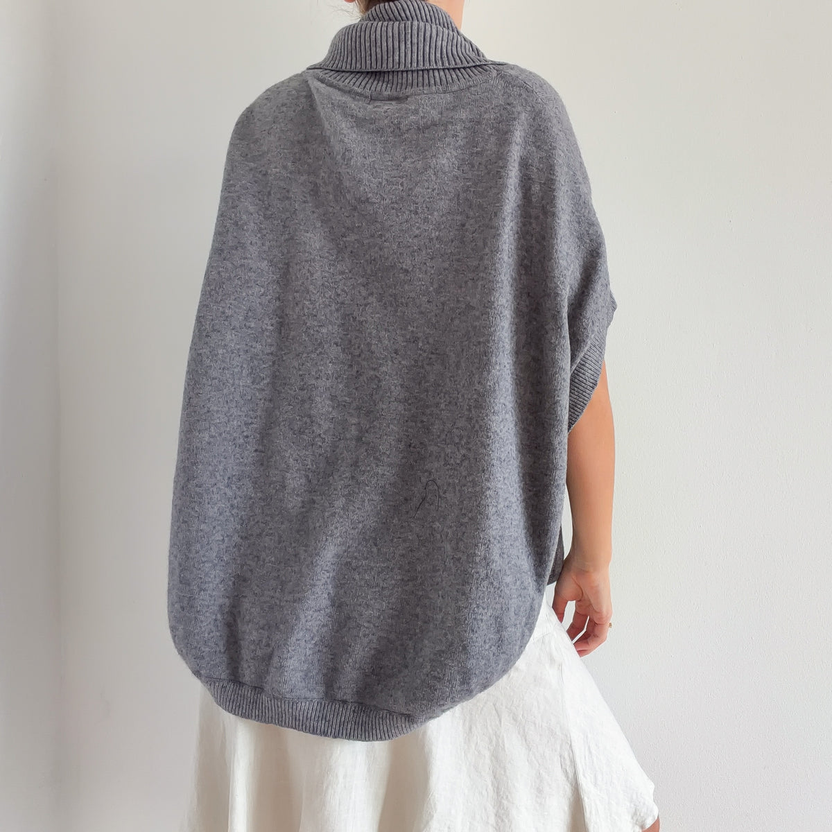 Y2K Grey Knit Turtleneck Poncho Top / One Size