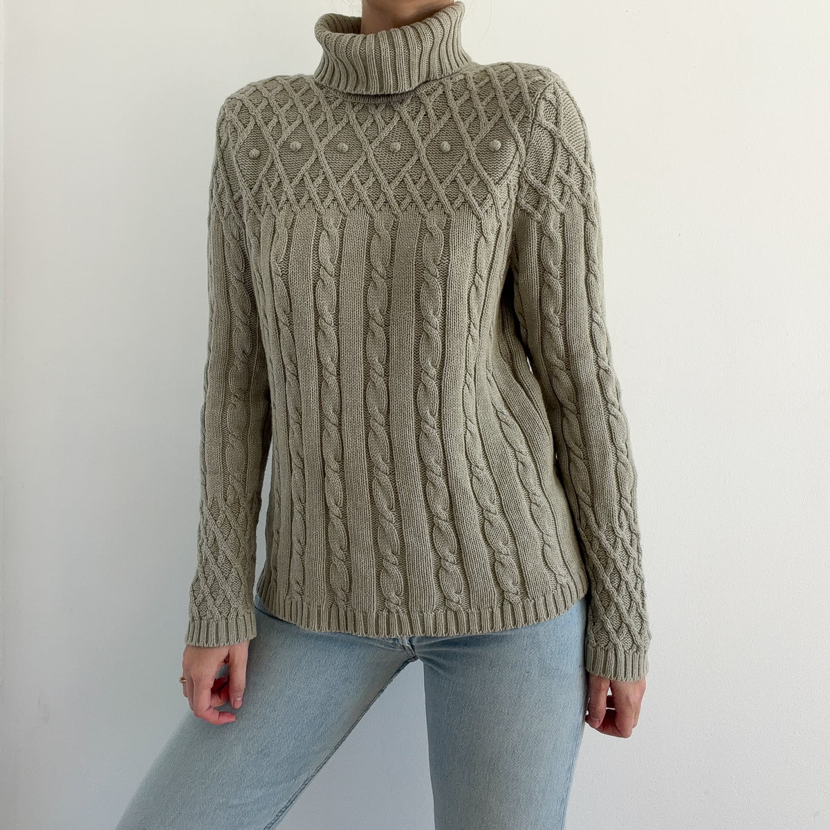 90's Sage Green Knit Turtleneck Sweater / SZ M