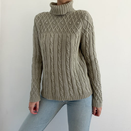 90's Sage Green Knit Turtleneck Sweater / SZ M
