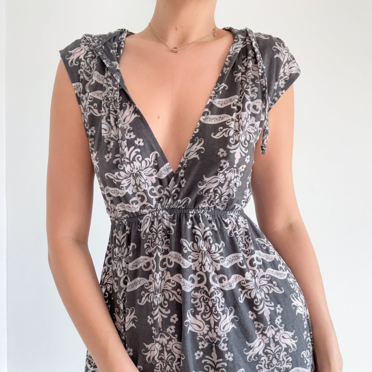 Y2K Grey Printed Hooded Mini Dress / SZ S-M