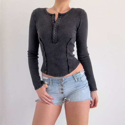 Free People Dark Grey Henley Top / SZ XS-S