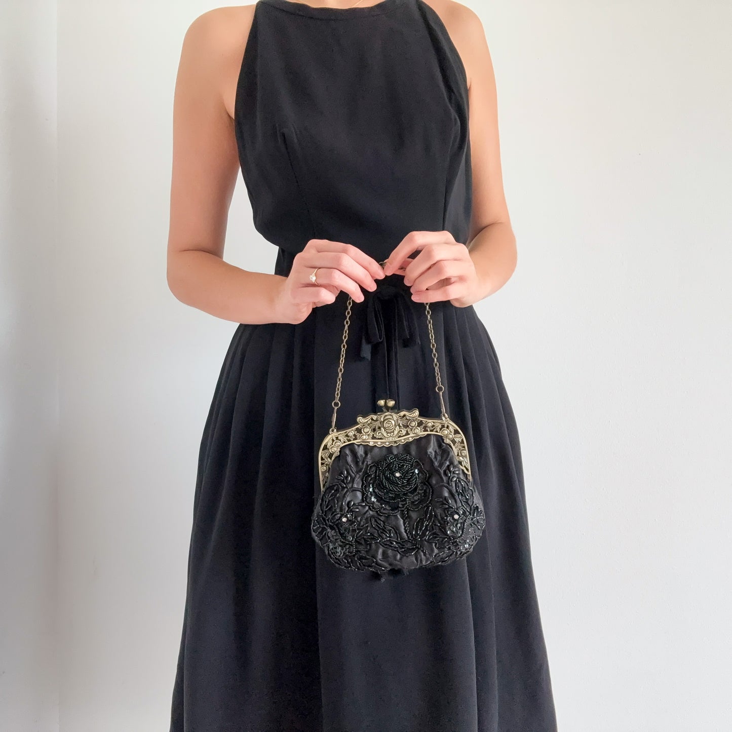 Y2K Black Victorian Beaded Mini Purse