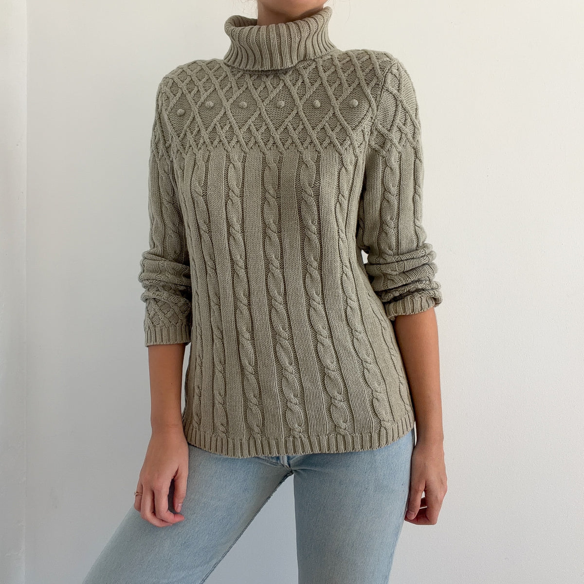 90's Sage Green Knit Turtleneck Sweater / SZ M