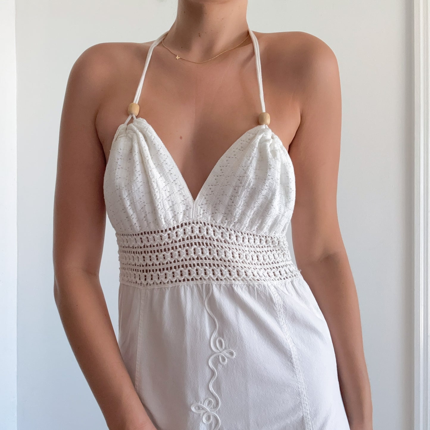 Y2K White Cotton Halter Sundress / SZ M/L