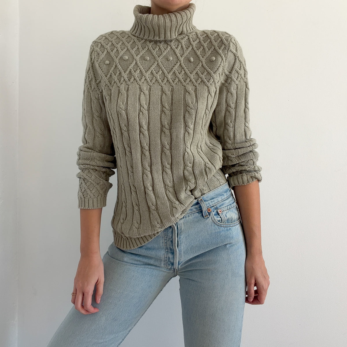 90's Sage Green Knit Turtleneck Sweater / SZ M