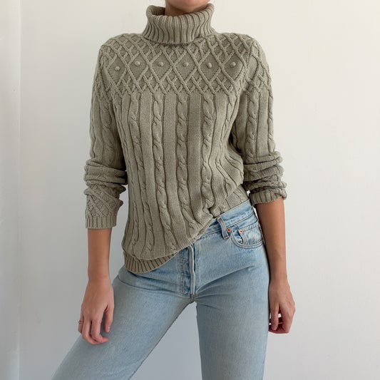 90's Sage Green Knit Turtleneck Sweater / SZ M