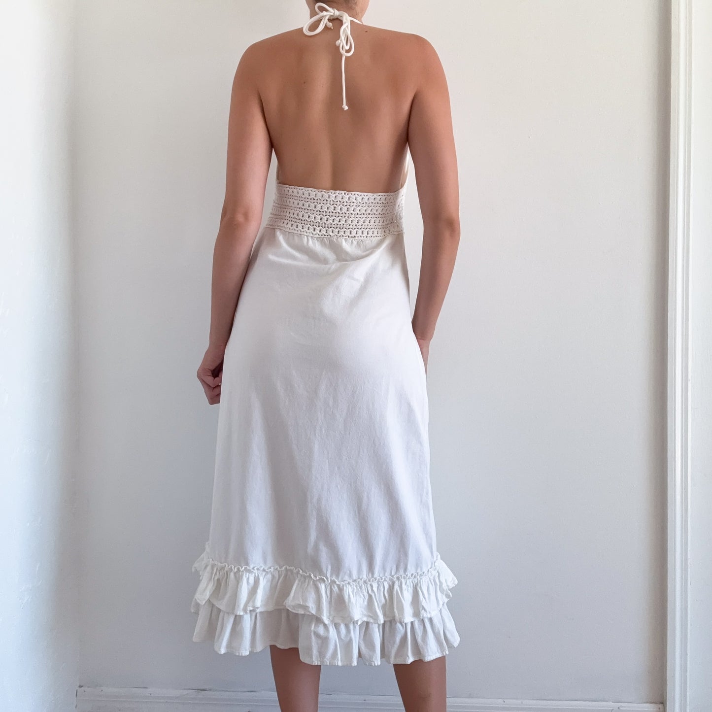 Y2K White Cotton Halter Sundress / SZ M/L