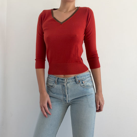 90's Burnt Orange Wool Knit Long Sleeve / SZ S