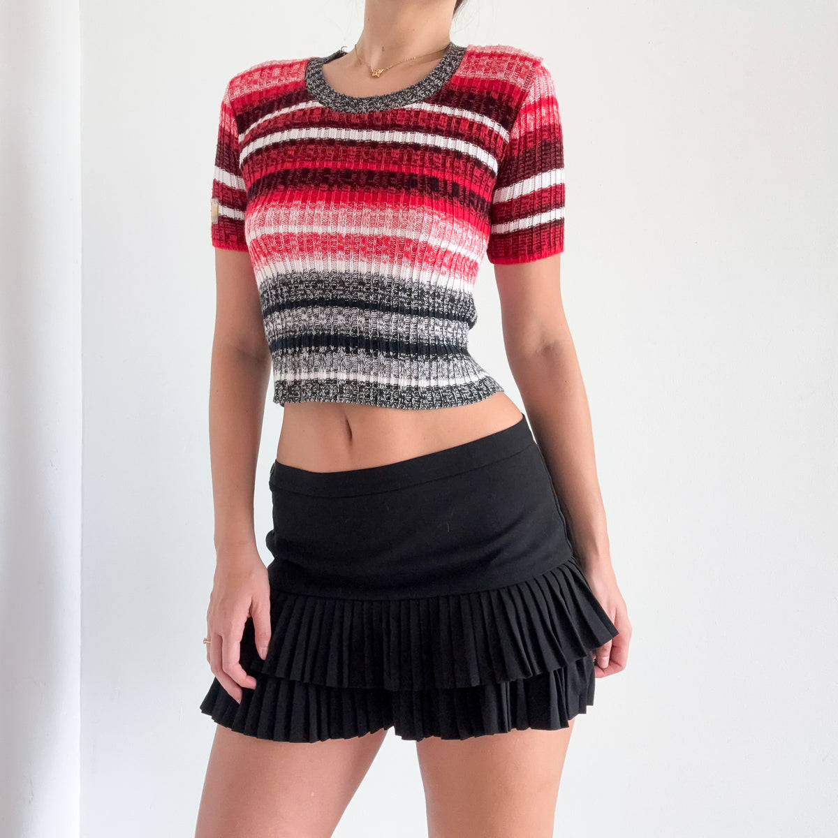 90's Cop Copine Red & Black Knit Top / SZ S