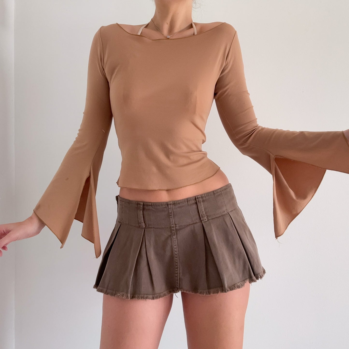 Y2K Camel Flare Sleeve Top / SZ S