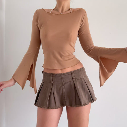 Y2K Camel Flare Sleeve Top / SZ S