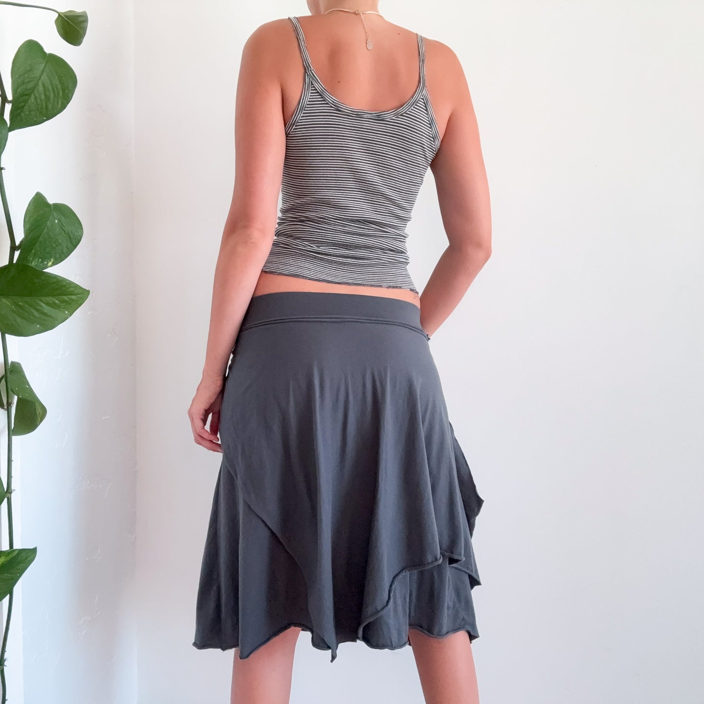 Y2K Dark Grey Cotton Drapey Midi Skirt / SZ S-M