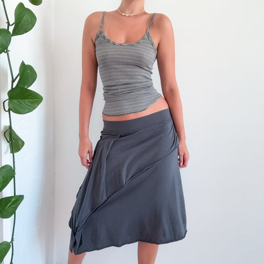Y2K Dark Grey Cotton Drapey Midi Skirt / SZ S-M