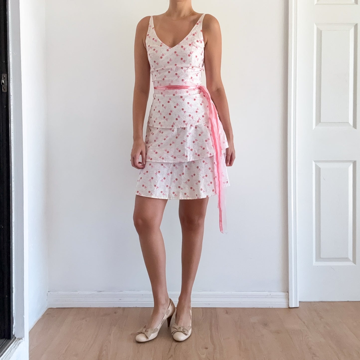 Y2K White & Pink Embroidered Dress / SZ S