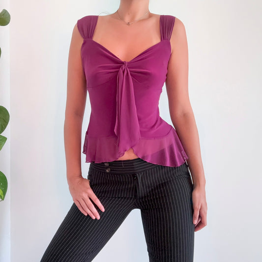 Y2K Purple Tie Flutter Top / SZ M