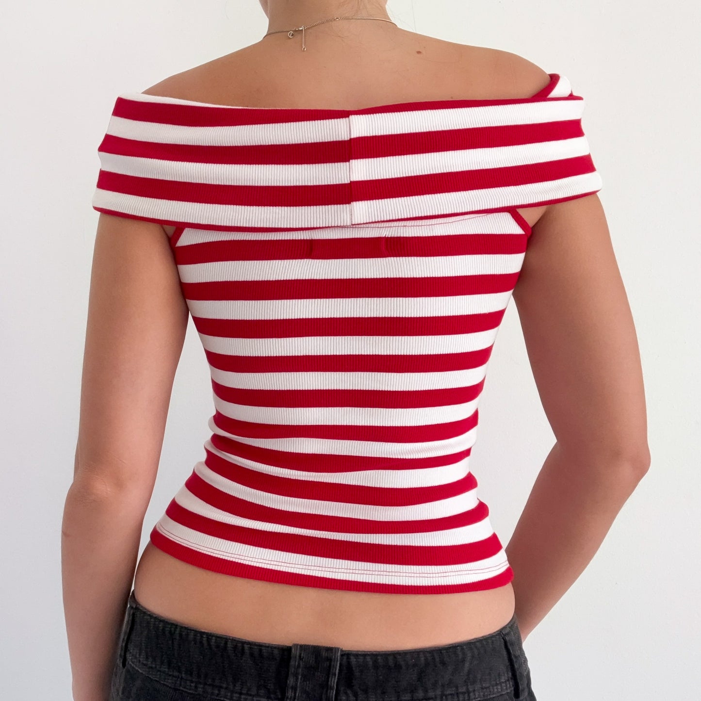 Y2K Red & White Striped Off the Shoulder Top / SZ XS-S