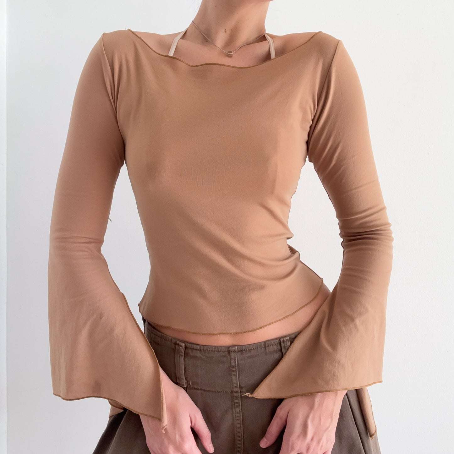 Y2K Camel Flare Sleeve Top / SZ S