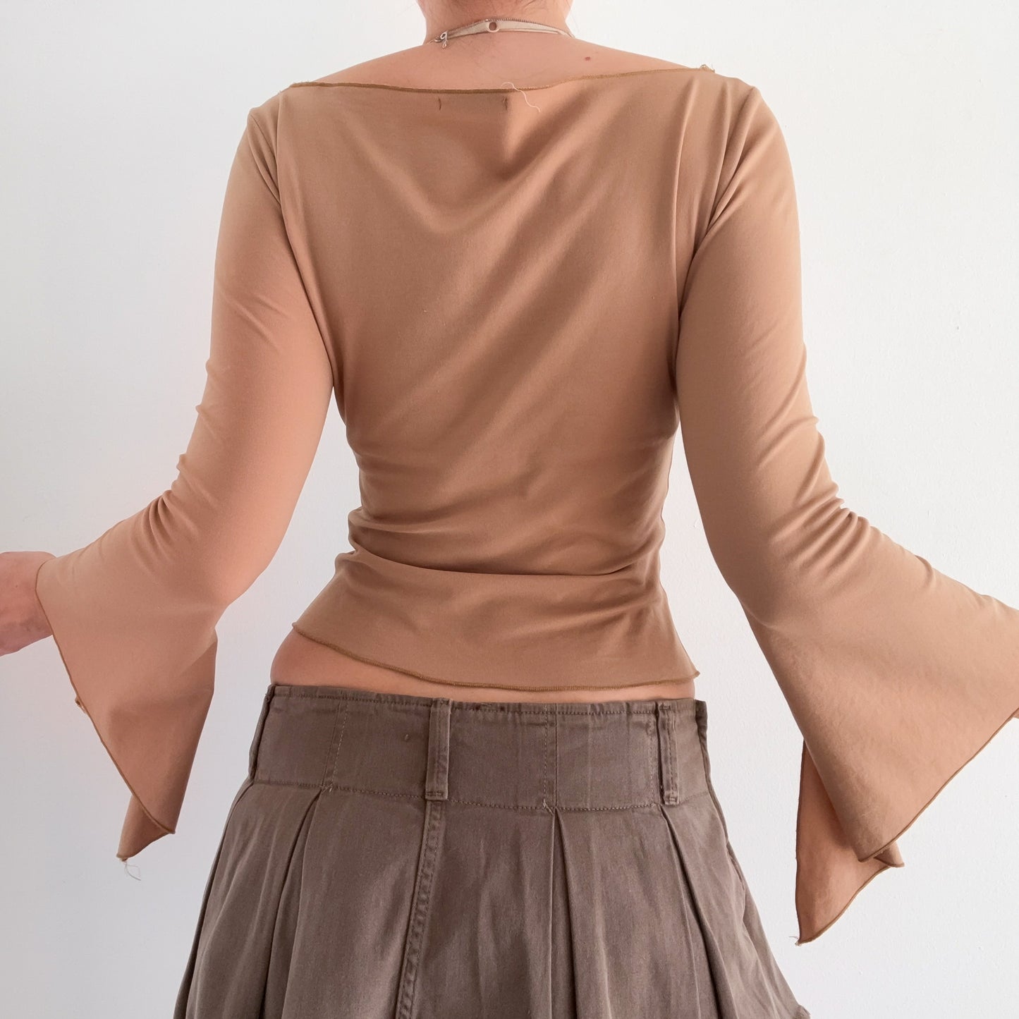 Y2K Camel Flare Sleeve Top / SZ S