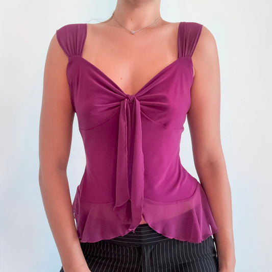 Y2K Purple Tie Flutter Top / SZ M