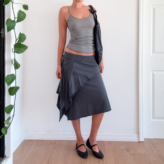 Y2K Dark Grey Cotton Drapey Midi Skirt / SZ S-M