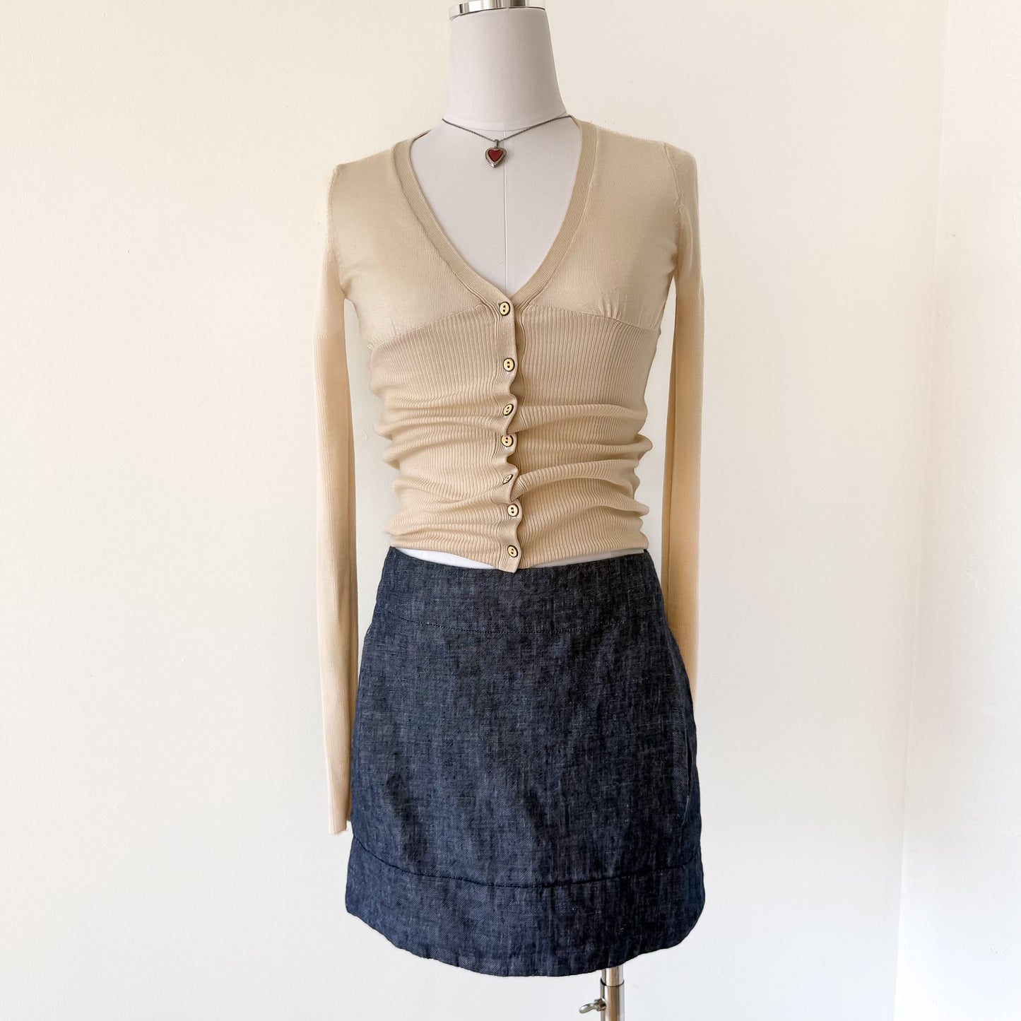 Y2K Blue Chambray Linen Mini Skirt / SZ XS