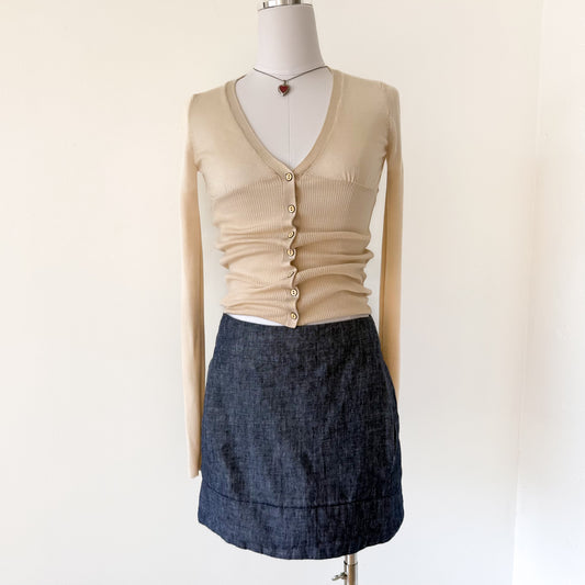 Y2K Blue Chambray Linen Mini Skirt / SZ XS
